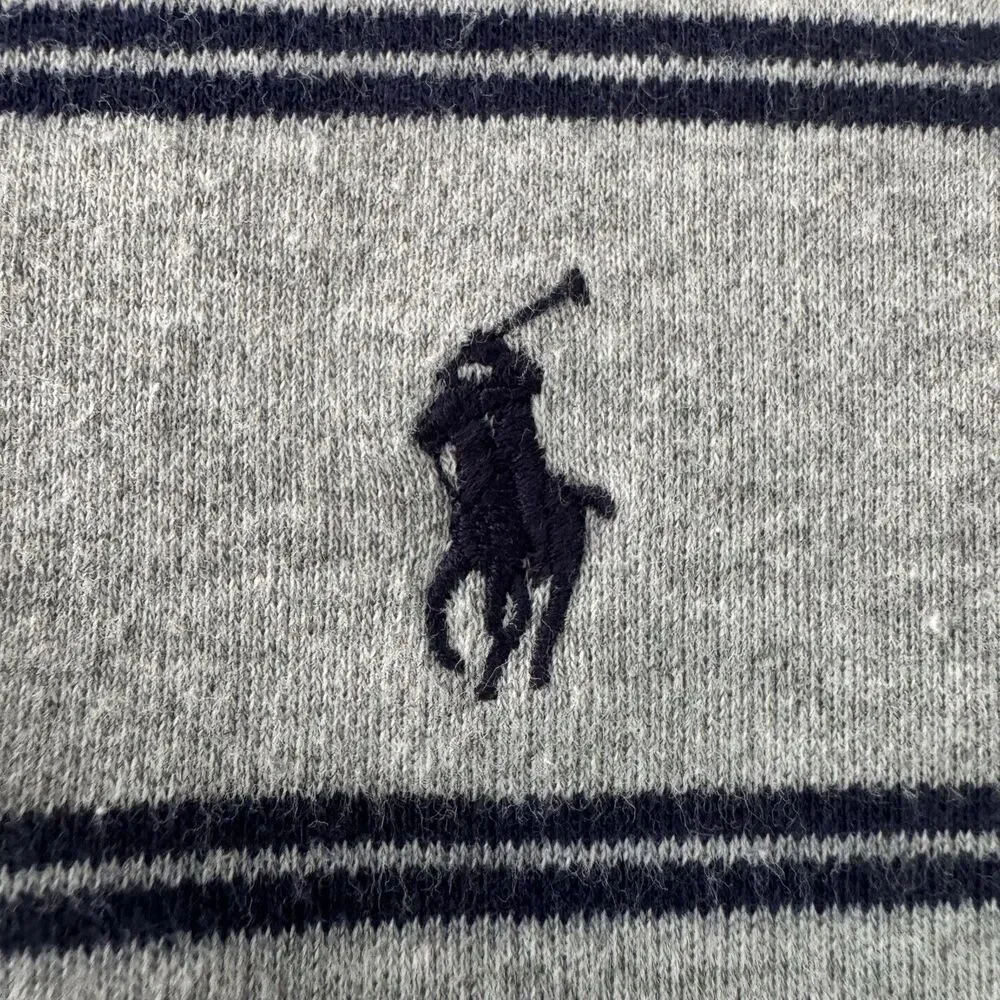 Ralph Lauren Polo Shirt Men L Gray Blue Stripe Golf Classic Cotton Pony Logo
